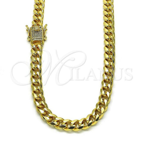 Oro Laminado Basic Necklace, Gold Filled Style Miami Cuban Design, with White Micro Pave, Polished, Golden Finish, 04.156.0466.20