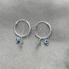 Sterling Silver Small Hoop, Evil Eye and Cross Design, with Aqua Blue Cubic Zirconia, Polished, Silver Finish, 02.401.0034.15