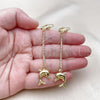 Oro Laminado Long Earring, Gold Filled Style Dolphin Design, with Cubic Zirconia, Golden Finish, 5.100.014