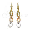 Oro Laminado Long Earring, Gold Filled Style Diamond Cutting Finish, Tricolor, 02.63.2140