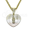 Oro Laminado Religious Pendant, Gold Filled Style San Judas and Heart Design, Diamond Cutting Finish, Tricolor, 05.351.0220