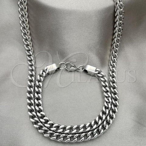 Stainless Steel Necklace and Bracelet, Miami Cuban Design, Polished,, 06.278.0012