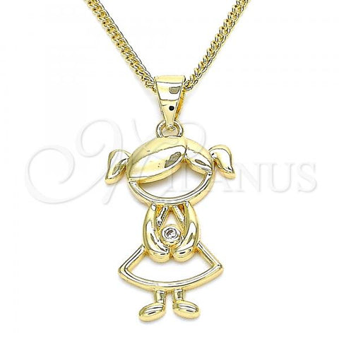 Oro Laminado Pendant Necklace, Gold Filled Style Little Girl Design, with White Micro Pave, Polished, Golden Finish, 04.156.0295.20
