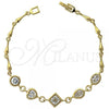 Oro Laminado Fancy Bracelet, Gold Filled Style Heart Design, with White Cubic Zirconia, Polished, Golden Finish, 5.028.007