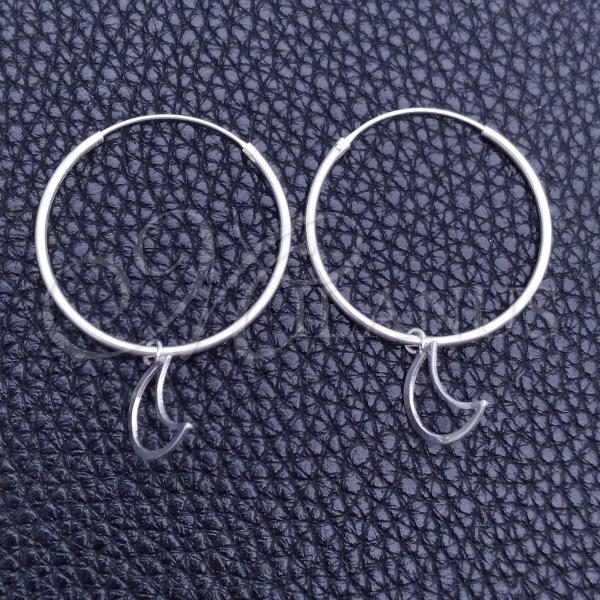 Sterling Silver Small Hoop, Moon Design, Polished, Silver Finish, 02.402.0026.25