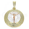 Oro Laminado Religious Pendant, Gold Filled Style Jesus and Greek Key Design, Polished, Tricolor, 05.380.0040.1