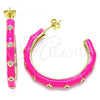 Oro Laminado Stud Earring, Gold Filled Style Star Design, with White Cubic Zirconia, Dark Pink Enamel Finish, Golden Finish, 02.362.0005.2