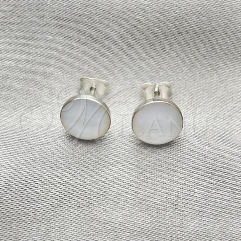 Sterling Silver Stud Earring, Ball Design, with Ivory Mother of Pearl, Polished, Silver Finish, 02.410.0001.3