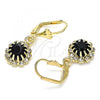 Oro Laminado Leverback Earring, Gold Filled Style with Black and White Crystal, Polished, Golden Finish, 02.122.0113