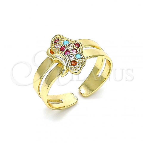 Oro Laminado Baby Ring, Gold Filled Style Butterfly Design, with Multicolor Micro Pave, Polished, Golden Finish, 01.233.0021.2 (One size fits all)