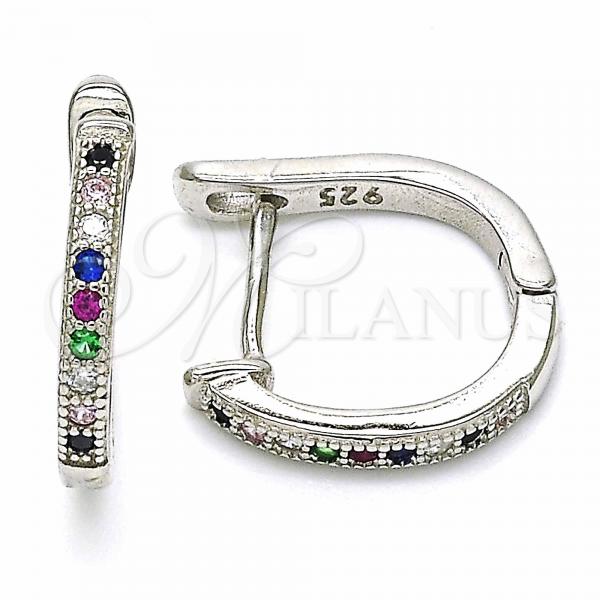 Sterling Silver Huggie Hoop, with Multicolor Cubic Zirconia, Polished, Rhodium Finish, 02.332.0056.15