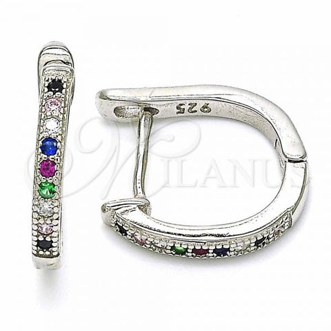 Sterling Silver Huggie Hoop, with Multicolor Cubic Zirconia, Polished, Rhodium Finish, 02.332.0056.15