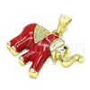 Oro Laminado Fancy Pendant, Gold Filled Style Elephant Design, Red Enamel Finish, Golden Finish, 05.253.0119.1
