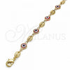 Oro Laminado Fancy Bracelet, Gold Filled Style Evil Eye Design, Red Resin Finish, Golden Finish, 03.326.0012.1.08