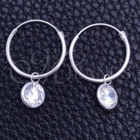 Sterling Silver Small Hoop, with White Cubic Zirconia, Polished, Silver Finish, 02.402.0038.15