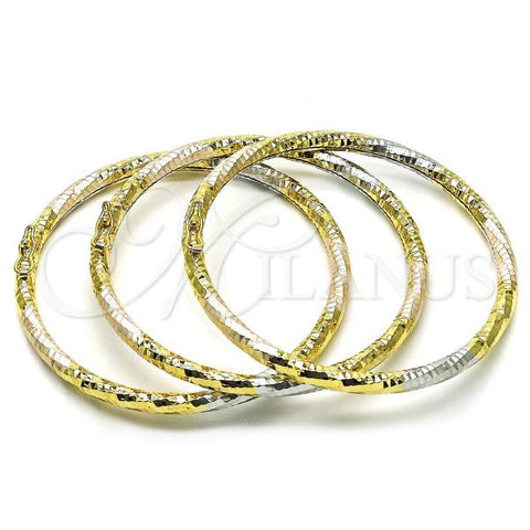 Oro Laminado Trio Bangle, Gold Filled Style Hollow Design, Diamond Cutting Finish, Golden Finish, 07.93.0018.04