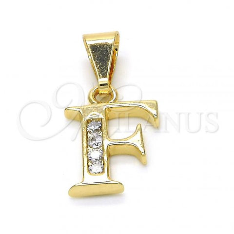 Oro Laminado Fancy Pendant, Gold Filled Style Initials Design, with White Cubic Zirconia, Polished, Golden Finish, 05.26.0018