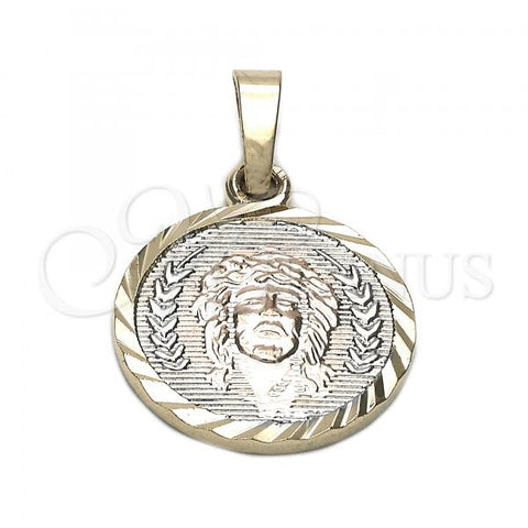 Oro Laminado Religious Pendant, Gold Filled Style Jesus Design, Diamond Cutting Finish, Tricolor, 05.163.0027.1