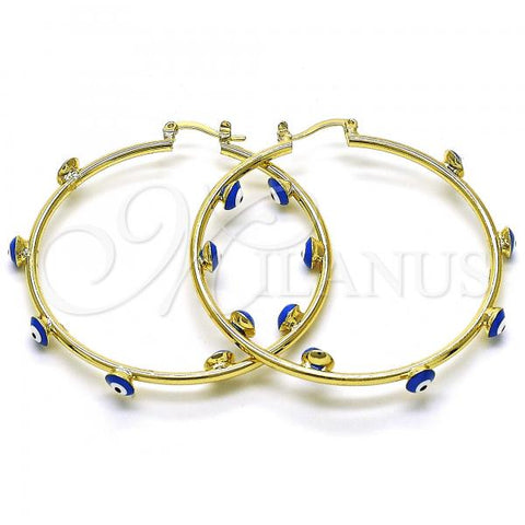 Oro Laminado Large Hoop, Gold Filled Style Evil Eye Design, Blue Enamel Finish, Golden Finish, 02.380.0106.1.50