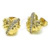 Oro Laminado Stud Earring, Gold Filled Style Heart Design, with White Cubic Zirconia, Polished, Golden Finish, 02.411.0017