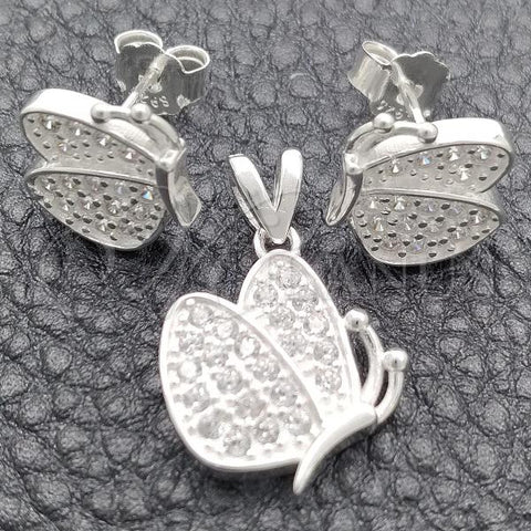Sterling Silver Earring and Pendant Adult Set, Butterfly Design, Polished, Silver Finish, 10.398.0021