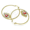 Oro Laminado Large Hoop, Gold Filled Style Evil Eye Design, with White Crystal, Red Enamel Finish, Golden Finish, 02.380.0077.1.50