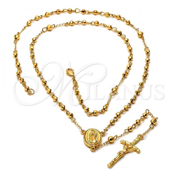 Oro Laminado Medium Rosary, Gold Filled Style Guadalupe and Crucifix Design, Polished, Golden Finish, 5.204.001.28