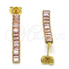 Oro Laminado Long Earring, Gold Filled Style Baguette Design, with Pink Cubic Zirconia, Polished, Golden Finish, 02.403.0001.2