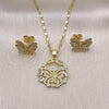 Oro Laminado Earring and Pendant Adult Set, Gold Filled Style Butterfly Design, with White Micro Pave and White Cubic Zirconia, Polished, Golden Finish, 10.267.0002