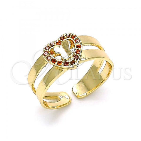 Oro Laminado Baby Ring, Gold Filled Style Heart and Butterfly Design, with Garnet Micro Pave, Polished, Golden Finish, 01.233.0015.1 (One size fits all)