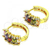 Oro Laminado Huggie Hoop, Gold Filled Style with Multicolor Cubic Zirconia, Polished, Golden Finish, 02.210.0722.3.15