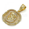 Oro Laminado Religious Pendant, Gold Filled Style Jesus Design, with White Micro Pave, Polished, Golden Finish, 05.120.0038