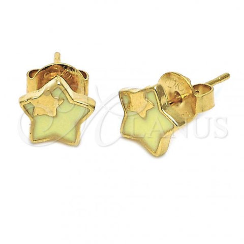 Oro Laminado Stud Earring, Gold Filled Style Star Design, Acqua Enamel Finish, Golden Finish, 02.64.0244 *PROMO*