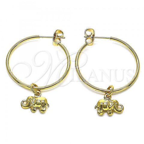 Oro Laminado Medium Hoop, Gold Filled Style Elephant Design, Polished, Golden Finish, 02.63.2739.30