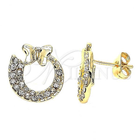 Oro Laminado Stud Earring, Gold Filled Style Butterfly Design, with White Crystal, Polished, Golden Finish, 02.59.0047