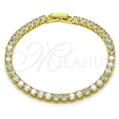 Oro Laminado Tennis Bracelet, Gold Filled Style Cluster Design, with White Cubic Zirconia, Polished, Golden Finish, 03.283.0386.07