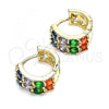 Oro Laminado Huggie Hoop, Gold Filled Style with Multicolor Cubic Zirconia, Polished, Golden Finish, 02.210.0615.1.12