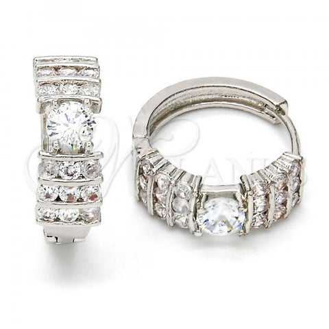 Rhodium Plated Huggie Hoop, with White Cubic Zirconia, Polished, Rhodium Finish, 02.217.0043.1.20