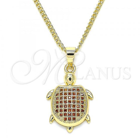 Oro Laminado Pendant Necklace, Gold Filled Style Turtle Design, with Garnet Micro Pave, Polished, Golden Finish, 04.344.0025.1.20