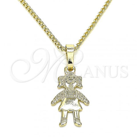 Oro Laminado Pendant Necklace, Gold Filled Style Little Girl Design, Polished, Golden Finish, 04.213.0195.20