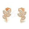 Sterling Silver Stud Earring, Leaf Design, with White Cubic Zirconia, Polished, Rose Gold Finish, 02.336.0153.1