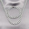 Stainless Steel Necklace and Bracelet, Pave Cuban Design, Diamond Cutting Finish, Steel Finish, 06.116.0024