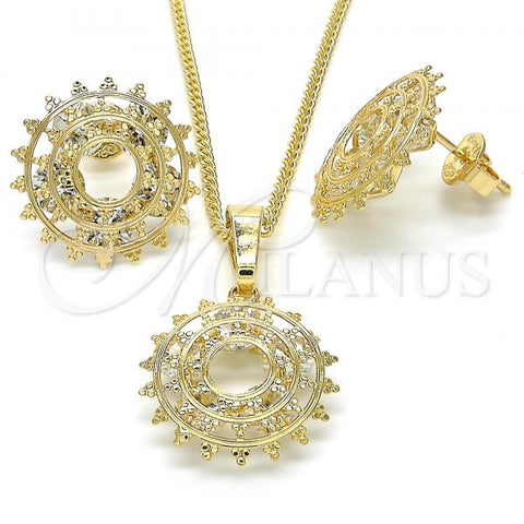 Oro Laminado Earring and Pendant Adult Set, Gold Filled Style with White Cubic Zirconia, Polished, Golden Finish, 10.106.0016