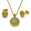 Oro Laminado Earring and Pendant Adult Set, Gold Filled Style Ball Design, with White Cubic Zirconia, Polished, Golden Finish, 10.156.0545