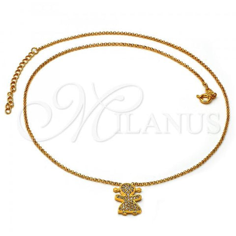 Oro Laminado Pendant Necklace, Gold Filled Style Little Girl Design, with White Micro Pave, Golden Finish, 04.91.0002