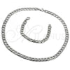 Stainless Steel Necklace and Bracelet, Pave Cuban Design, Diamond Cutting Finish,, 06.278.0005