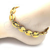 Oro Laminado Basic Anklet, Gold Filled Style Puff Mariner Design, Polished, Golden Finish, 04.116.0063.10