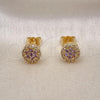 Oro Laminado Stud Earring, Gold Filled Style with Amethyst and White Cubic Zirconia, Polished, Golden Finish, 02.344.0076.4