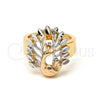 Oro Laminado Elegant Ring, Gold Filled Style Peacock Design, Diamond Cutting Finish, Tricolor, 5.173.017.07 (Size 7)