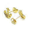 Oro Laminado Stud Earring, Gold Filled Style Anchor Design, with Garnet Micro Pave, Polished, Golden Finish, 02.156.0302.1